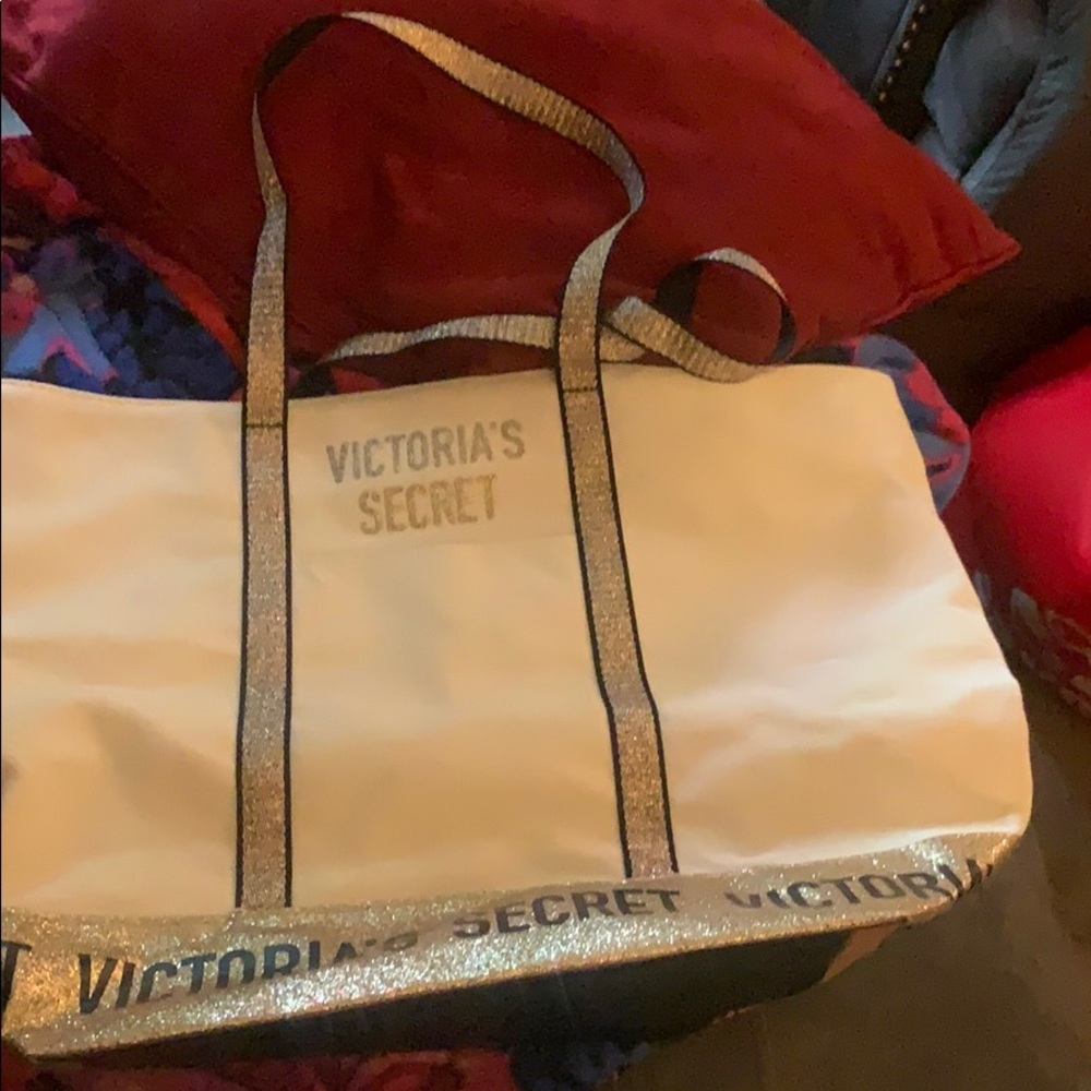 Gold and white Victoria secret tote